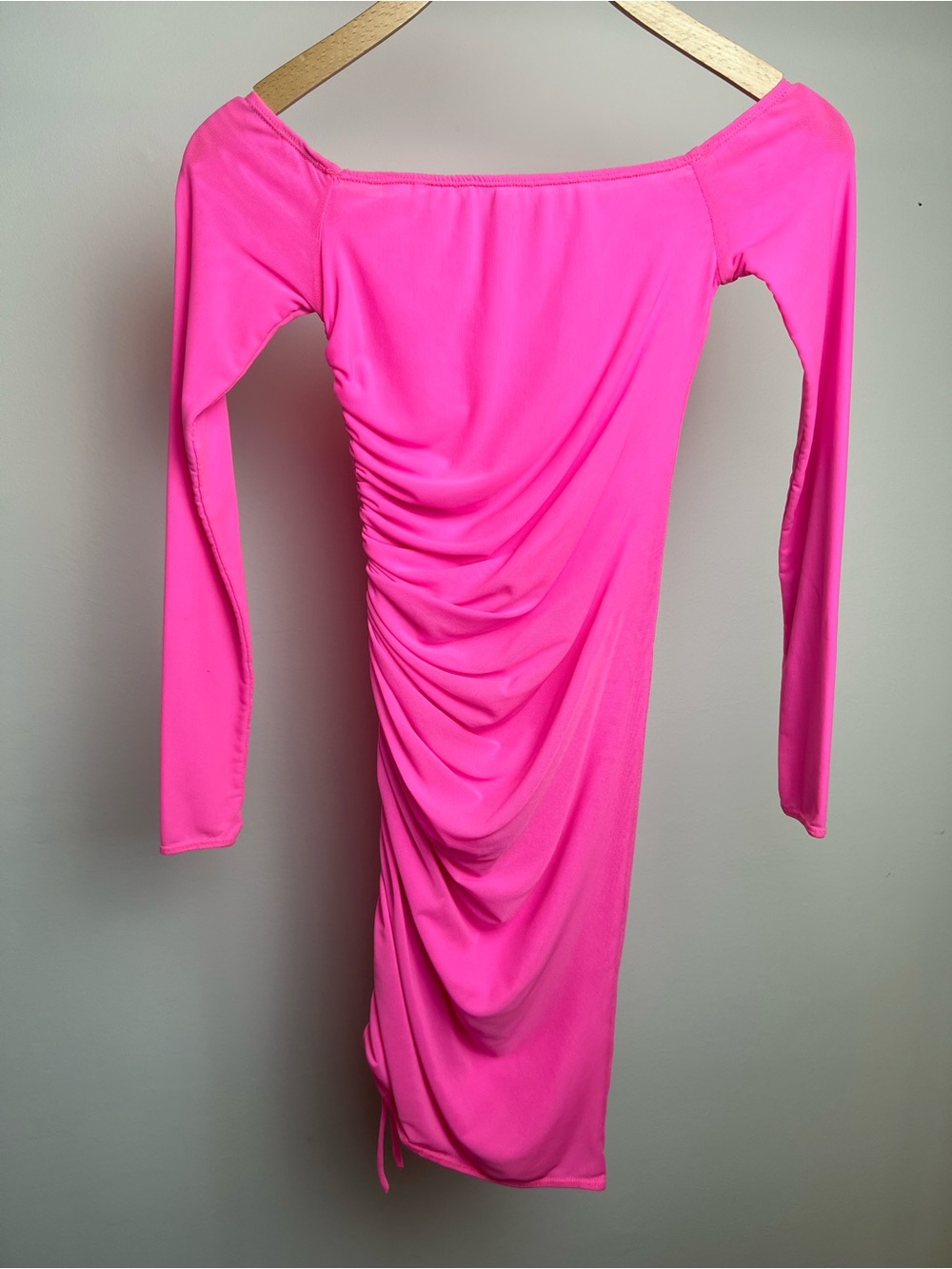Oh Polly Hot Pink Off Shoulder Mesh Cover Up Dress
